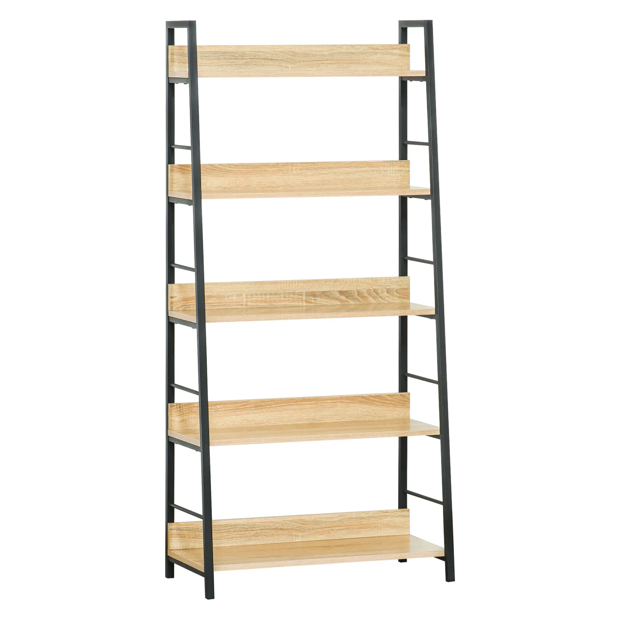 HOMCOM Estantería biblioteca inclinada estilo industrial 5 niveles 70L x 35l x 150H cm color roble claro Negro