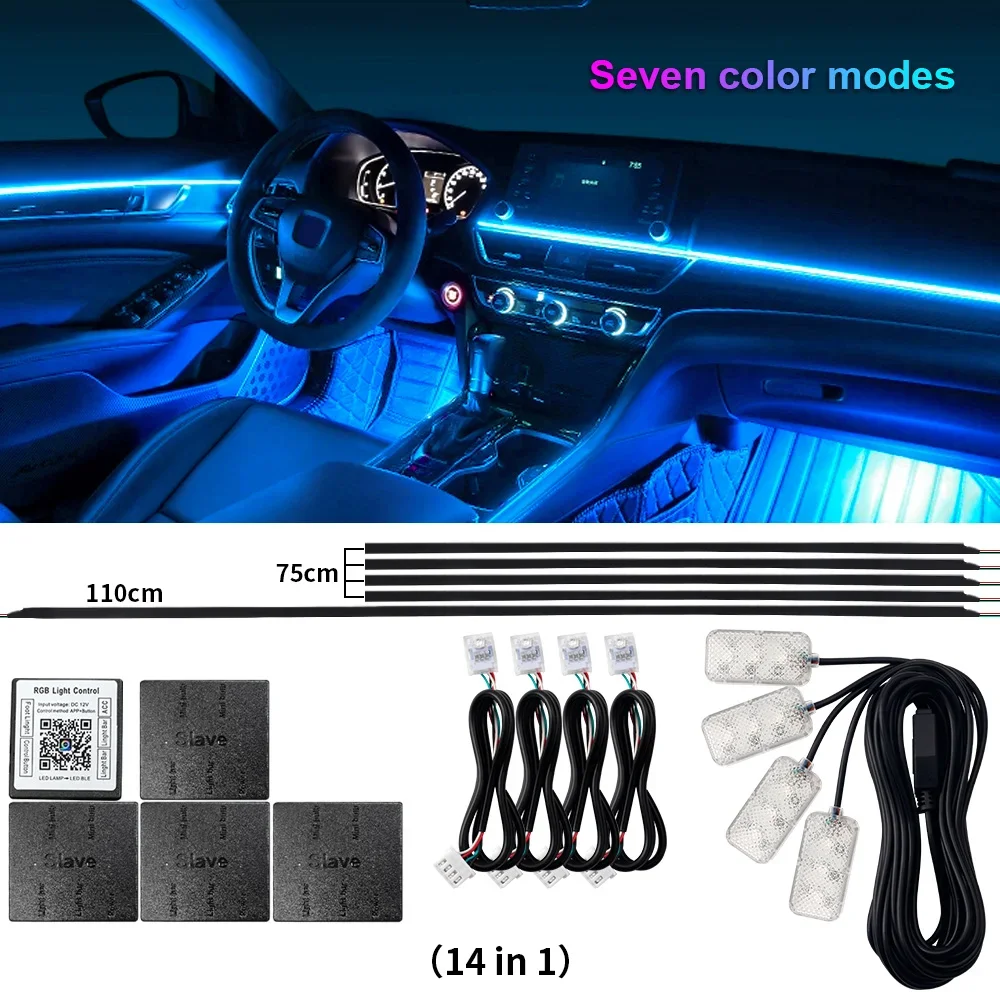 

10/14/18 in 1 Led Car Ambient Lights 213 64 Color RGB Symphony Streamer Bluetooth Rainbow Acrylic Strips Atmosphere Lamp Kit 12V