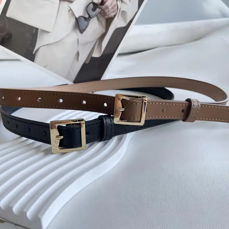 Pure Cowhide Belt Women's Retro Square Buckle with Jeans Dress FashionableBelt High-end Feeling Casual and Versatile LeatherBelt