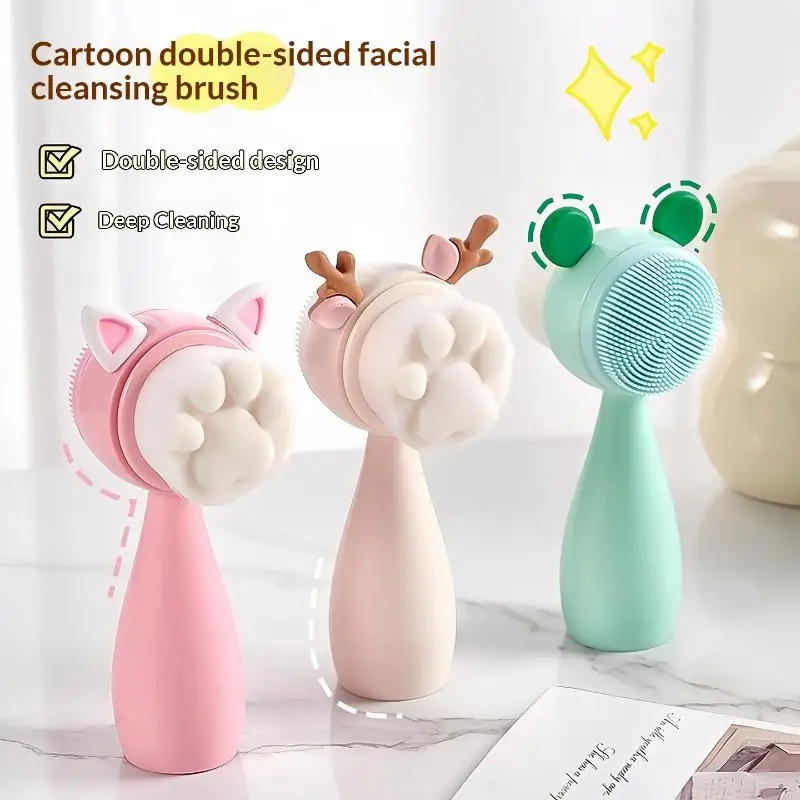 

3D двухсторонняя щетка для мытья лица, силиконовая щетка для очищения лица, ручная массажная щетка для лица, отшелушивающий аппарат с мягкой щетиной