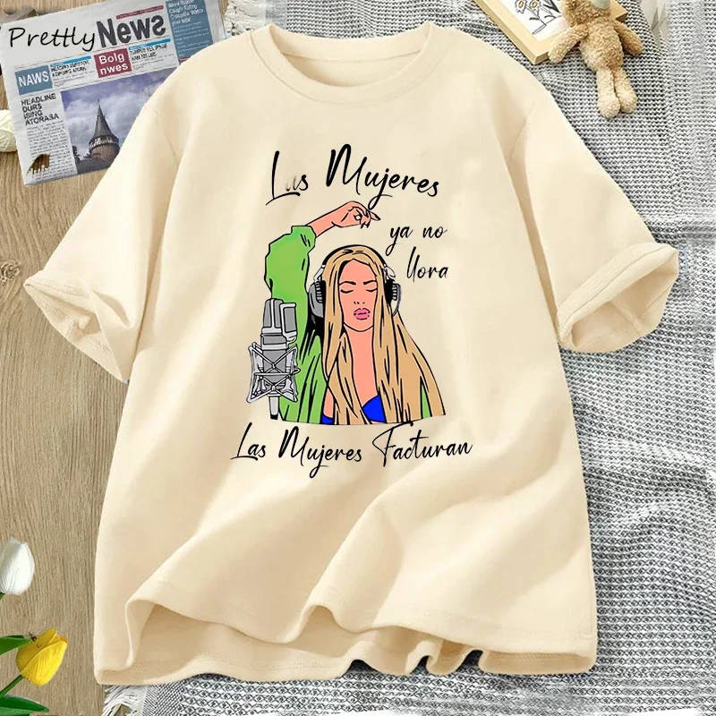 Shakira Las Mujeres Ya No Lloran T Shirt for Women Cotton Black Karol G Tshirt Shakira Song Women Don't Cry Tee Shirt Streetwear