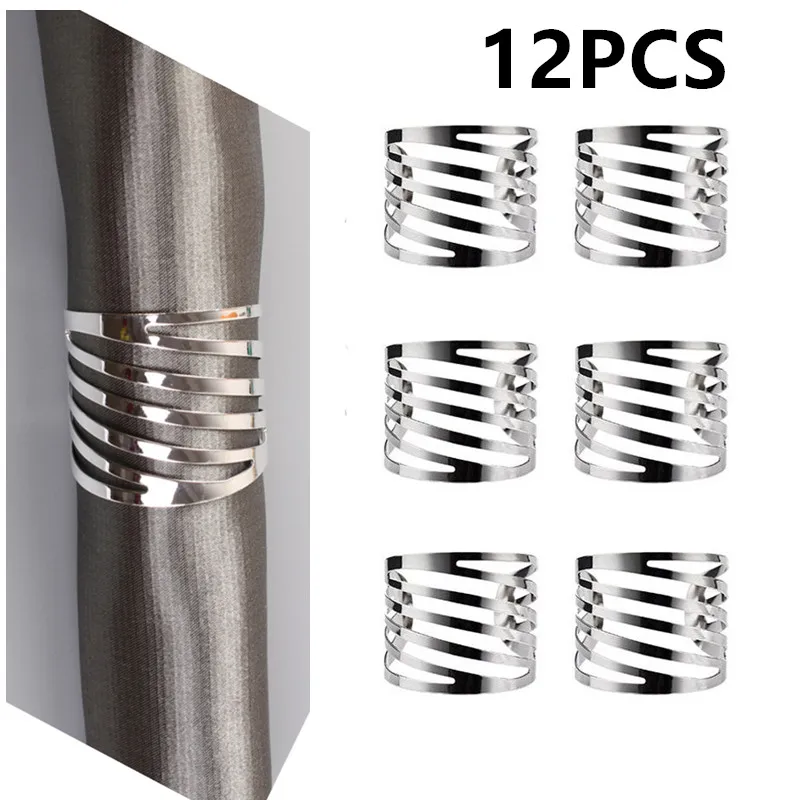 2/6/12pcs Back Pattern Metallic Wedding Napkin Rings Table Decoration Hollow Out Family Gatherings Everyday Use Napkin Buckle Ho