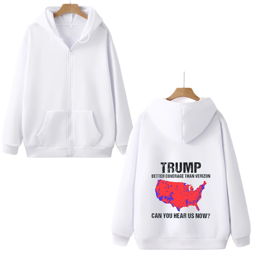 Trump Better Coverage Than Verizon Sweatshirts 2024 Election Retro Fashion 90s Long Sleeve Winter Clothing Zip Up Hoodie