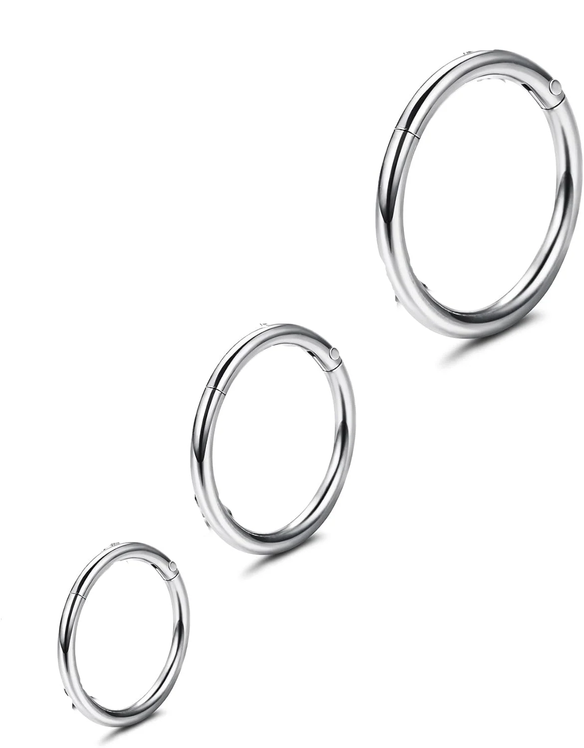 CASSIECA 1Pc Stainless Steel 16G Sleeper Earrings Septum Clicker Nose Ring Body Piercing Jewelry Minimalist Style for Women Men