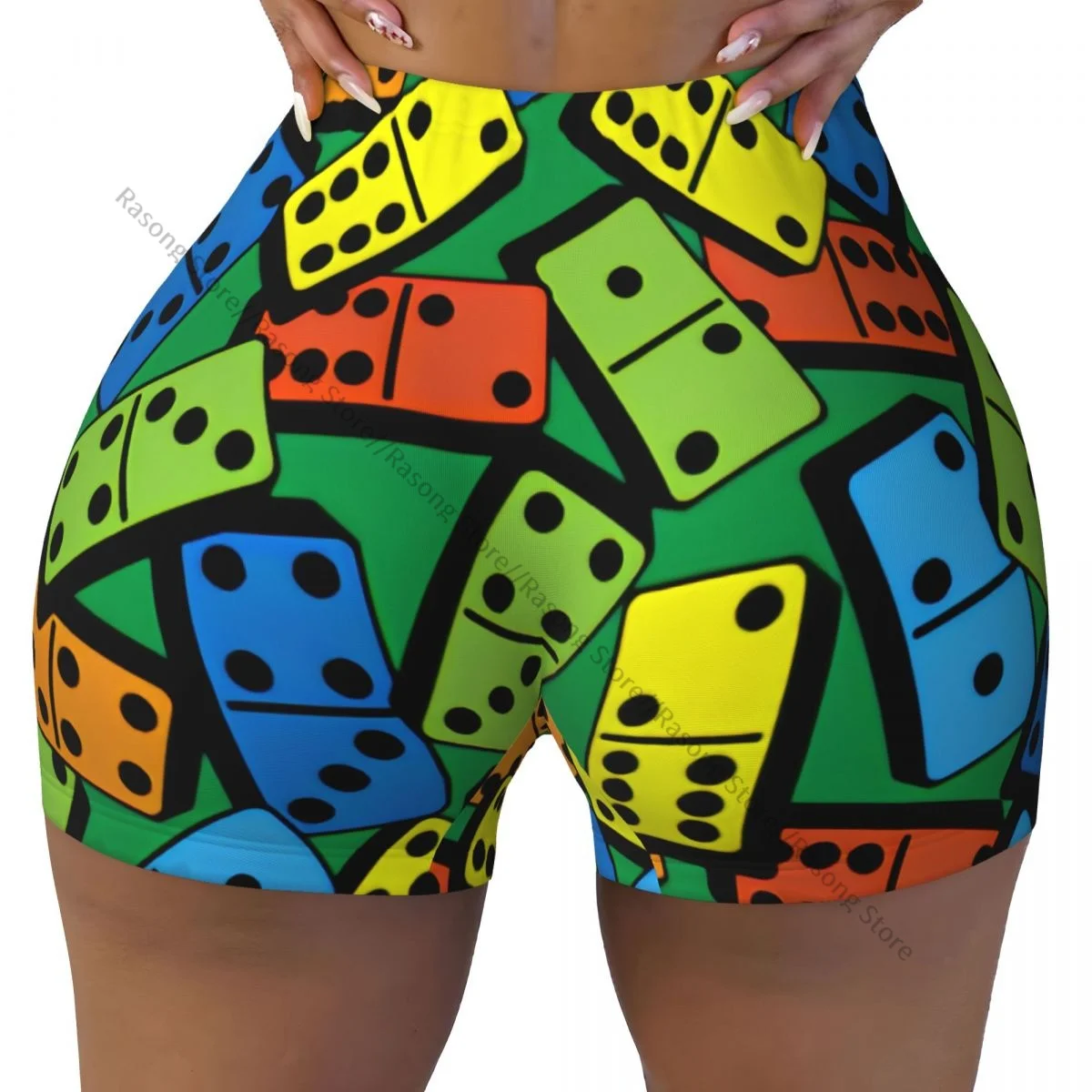 Women's Yoga Shorts Casino Colorful Domino Pattern Scrunch Booty Butt Lifting Comfort Fitness Gym
