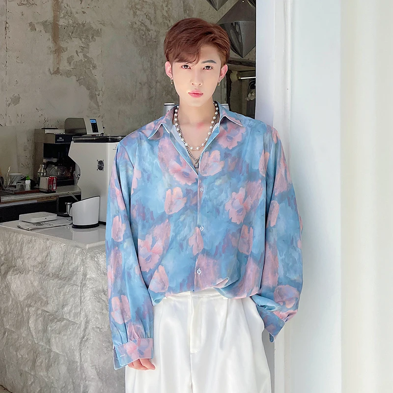 

Summer New Fashion Floral Print Loose Casual Thin Shirt 2023 Turn-down Collar Korean Male Tops Male Printing Shirts A39