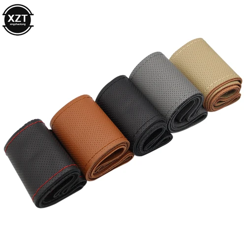 42cm 45cm 47cm 50cm cubierta de cuero de vaca para volante de coche camión multiusos todo agujeros DIY cubierta de volante de cuero cosido a mano