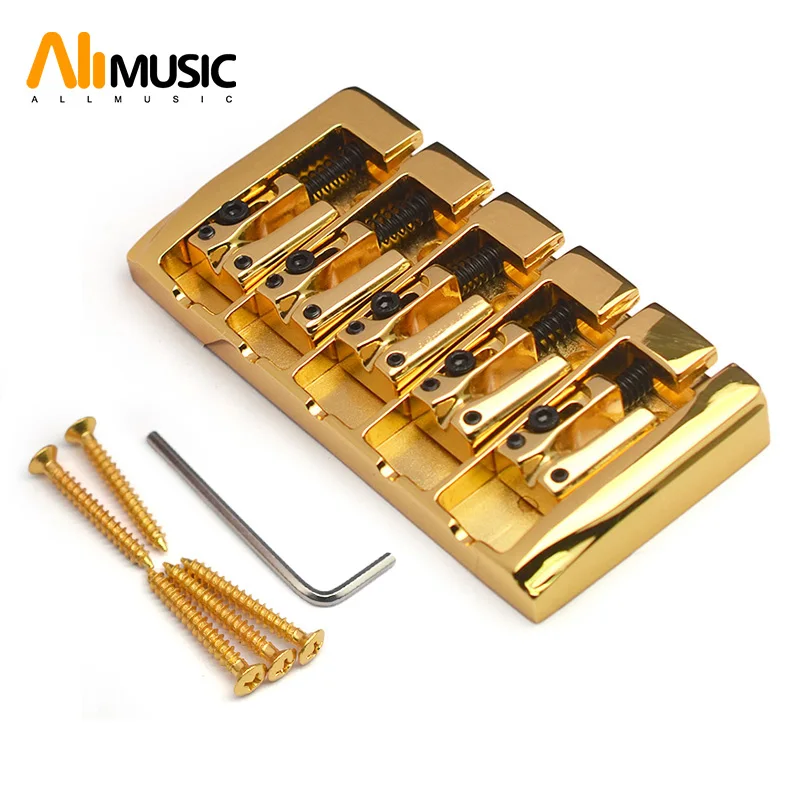 5 String Vintage Locked Saddle Bass Bridge 111x54MM Body Bottom Through String Spacing 19MM Bass Fixed Bridge Black/Gold/Chrome