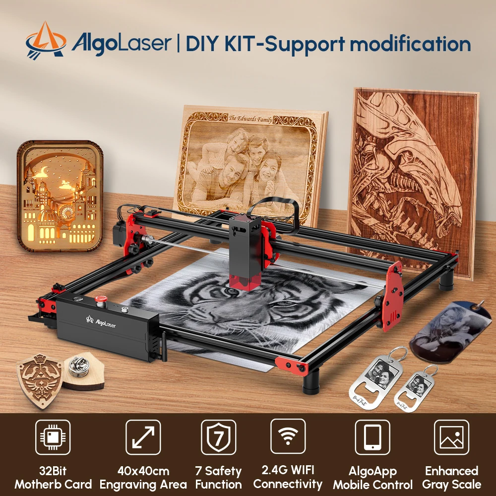 Algolaser Beginner Laser Engraving Cutting Machine DIY KIT Table 40*40cm Offline Lase Engraver Mirror/Leather/Glass/Wood/Acrylic