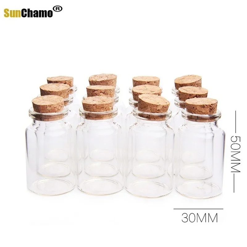 12Pcs 30X50มม.20Ml ขวดแก้วขนาดเล็กใสจุกเล็ก Vials Jars ภาชนะบรรจุ20Ml งานแต่งงาน Wish ขวด