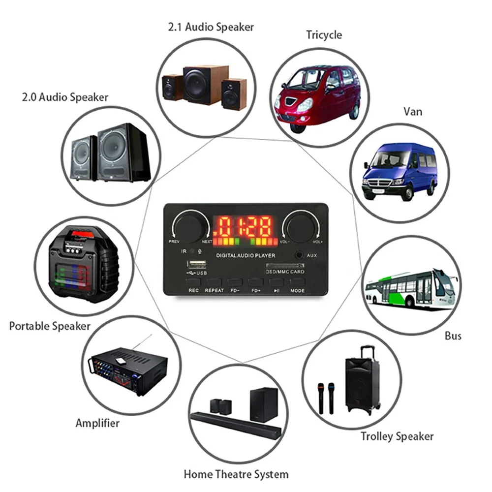 12V Amplified Bluetooth Sound Card MP3 Decoder Board Car Audio 2*40W Speaker Board USB TF FM Radio Module with Remote Control