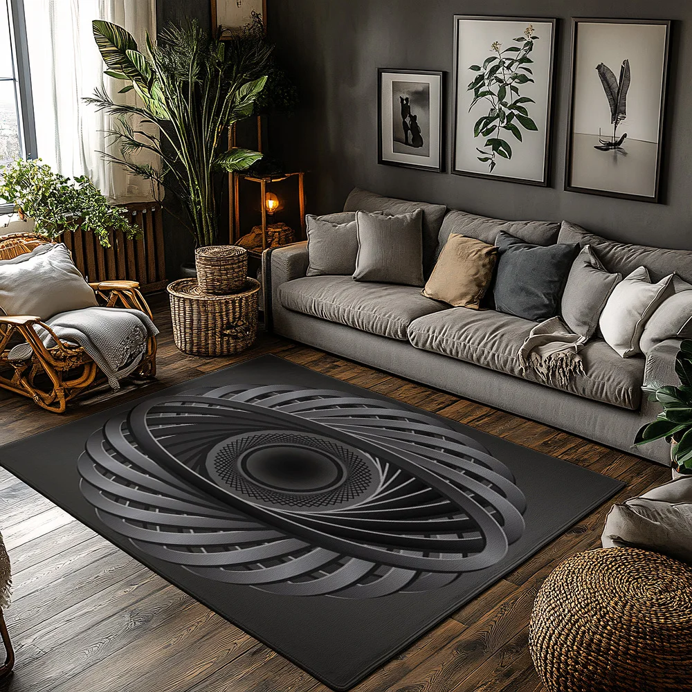 

Tuniu 3D Vortex Geometric Black Rug Non-Slip Floor Mat for Living Room Bedroom Kitchen Decor