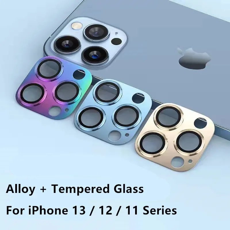 Alloy Full Cover Lens Protector on For iPhone 15 14 13 Pro Max 12 11 Tempered Glass Anti-fingerprint Metal Camera Sticker Film