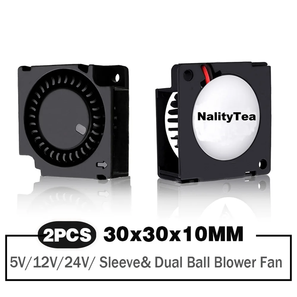 2Pieces Nality Tea DC 5V 12V 24V 30x30x10mm Sleeve Dual Ball 1inch Small Mini Blower Cooling Fan 30mm x 10mm 3cm 3010 3D Printer