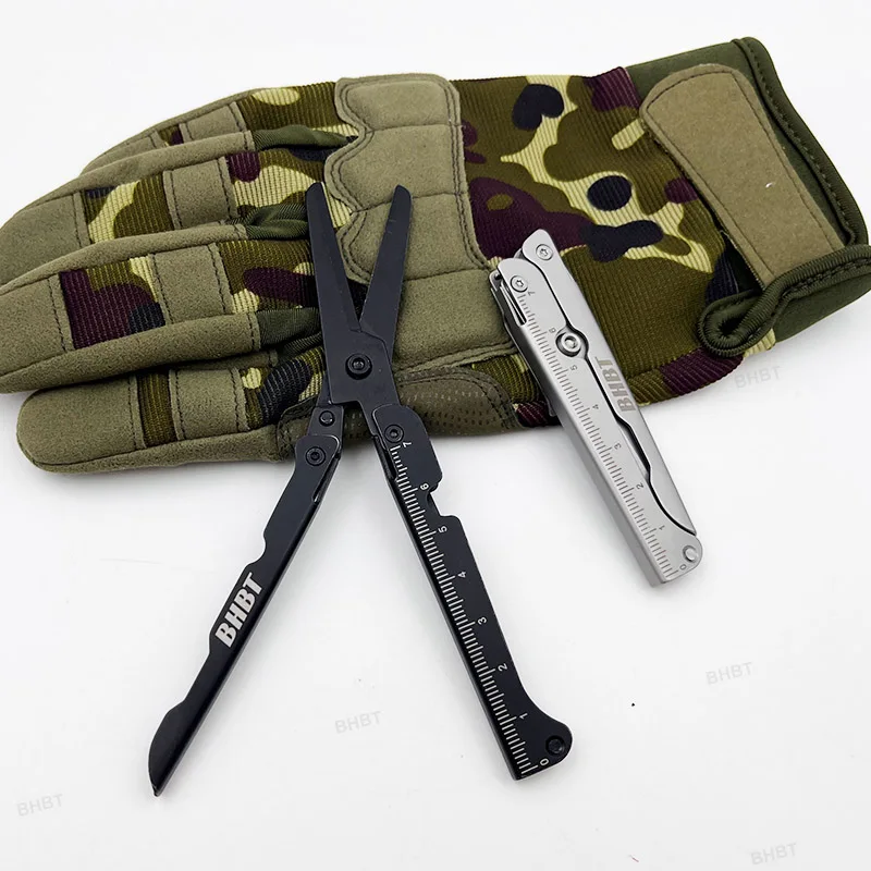 BHBT Folding Scissors Portable Lightweight Home Outdoor Tools EDC Tools With Back Clip Scale