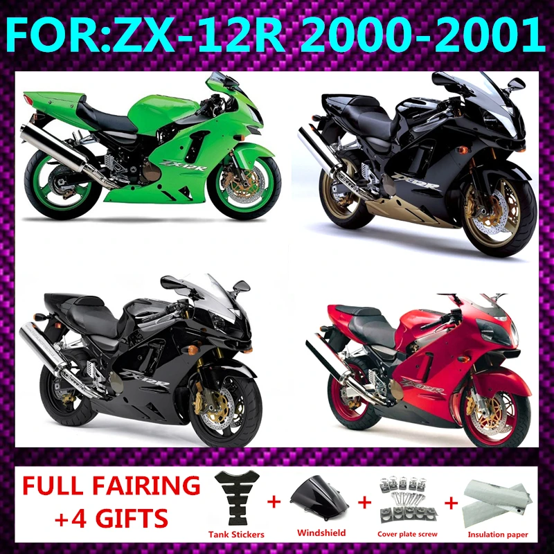 

New ABS Whole Motorcycle Fairings Kit fit for ZX-12R ZX12R 00 01 zx 12r ZZR1200 2000 2001 Bodywork full fairing kits set zxmt