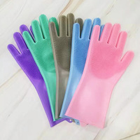 Dishwashing Cleaning Gloves Silicone Rubber Sponge Glove Household Scrubber Kitchen Clean Tools Dropshipping for Kitchen 1 pair