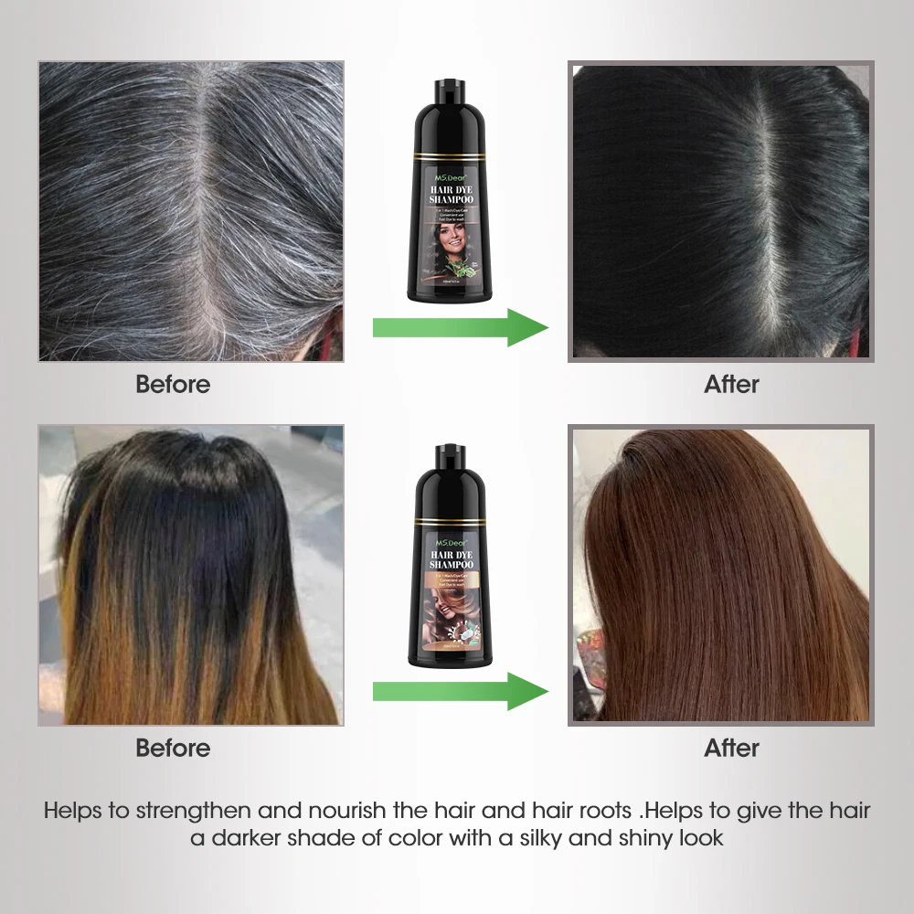 500ml Organic Natural Fast Hair Dye Shampoo 3 In 1 Plant Repair Essence Black Hair Color Dye Shampoo For Cover Gray White Hair