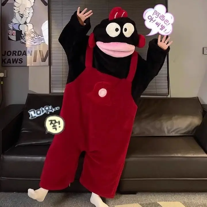 Cartoon Big Mouth Monster Grappig gekke paar Onesies Winter verdikte koraalfleece homewear pyjama's voor mannen en vrouwen