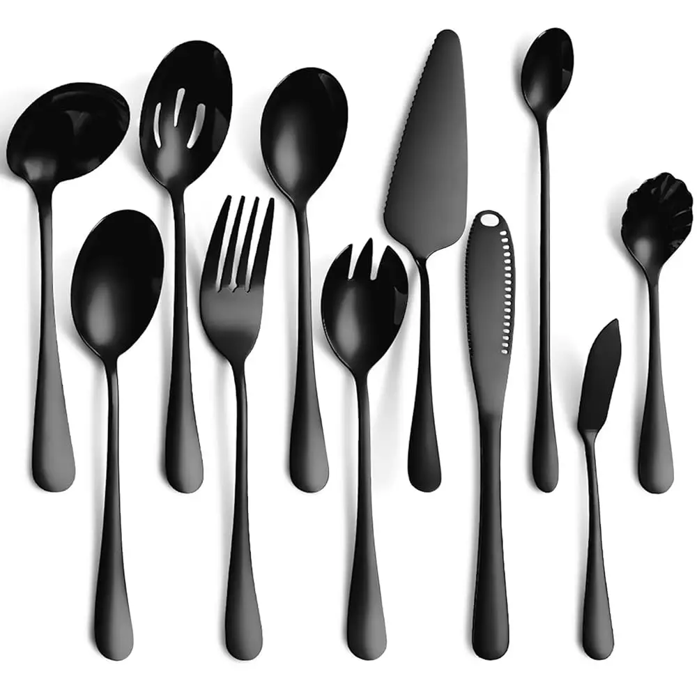 

11-Piece Serving Utensil Set, Stainl Steel Modern Flatware Serving Set Serving Spoons Fork Knife Ladle, Tableware Cutlery For