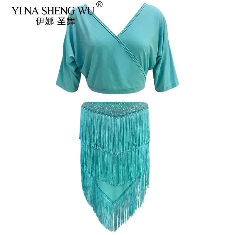 Women's Belly Dance Costume V Neck Fringe Skirt Set Sexy Sequin Latin Dance Performance Practice Wear Outfit For Stage
