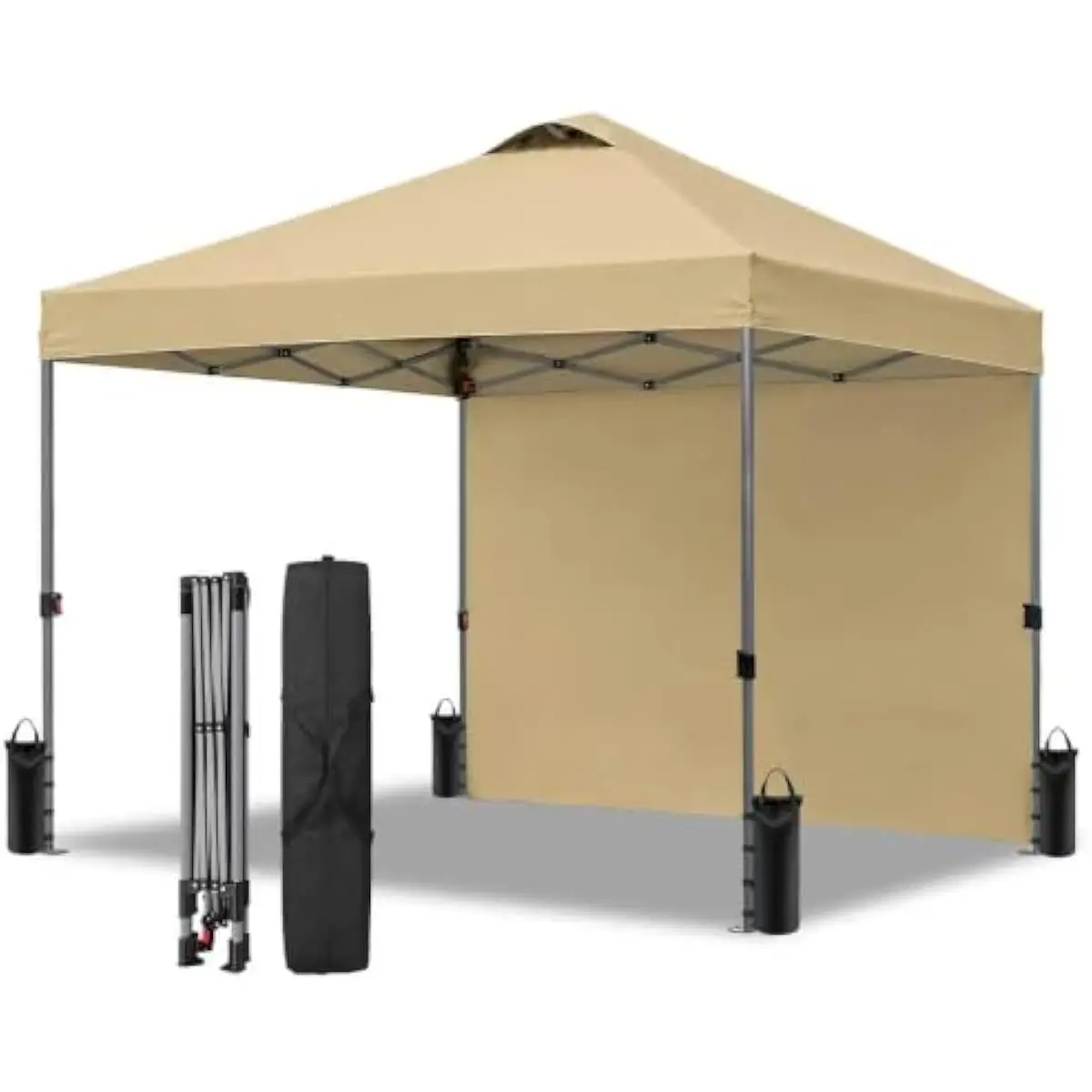 10x10 ft Instant Canopy Tent with Hexagonal Steel Frame, Khaki 420D Oxford Top, UPF 100+ UV Protection, Ventilated Roof, Waterpr