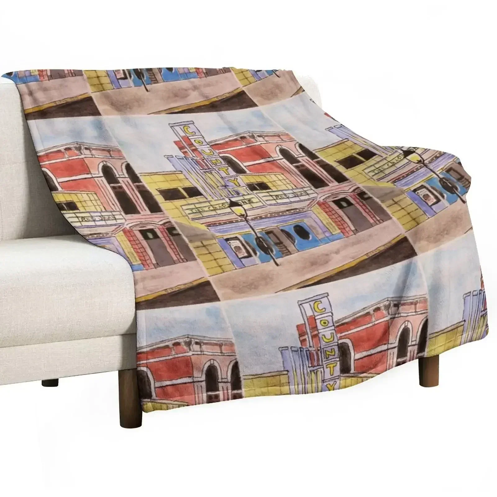 

Doylestown theater painting Throw Blanket Bed linens for winter Bed covers Blankets