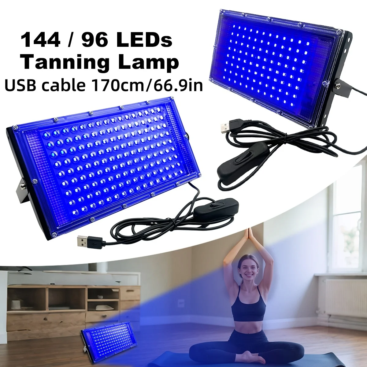 

Ultraviolet Tanning Lamp 10W Solarium Lamp for Tanning Body 96PCS Blue Light LampWavelength 460nm & 480nm Skin Care