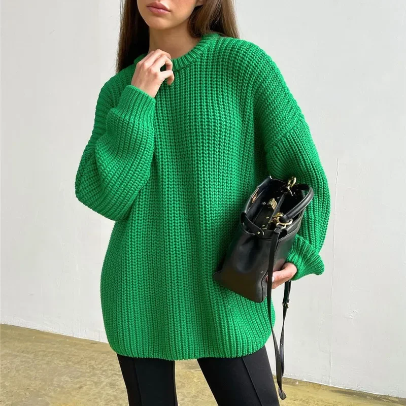 Women O-neck Long Sleeve Knitted Sweaters Autumn Winter Loose Knit Pullovers Lazy Style Oversized Sweaters Christmas Clothes