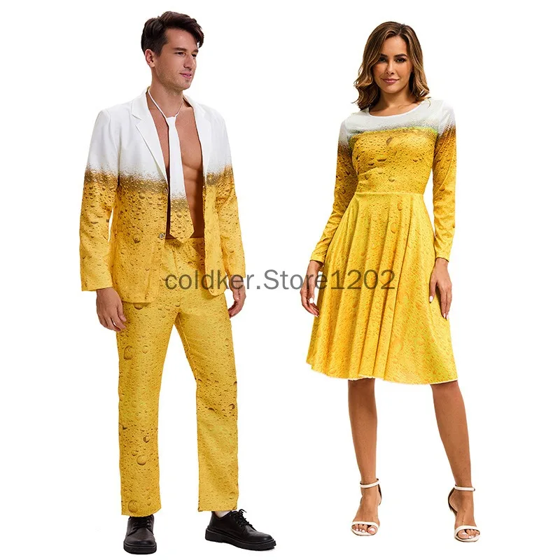 

Adult Oktoberfest Costumes Beer Print Casual Suits Festival Costumes Men Suits Women Clothes Fancy Dress