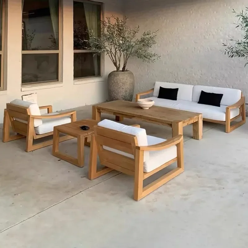 

Deluxe all-weather teak outdoor furniture set, comfortable solid wood garden sofa, hotel terrace sofa set