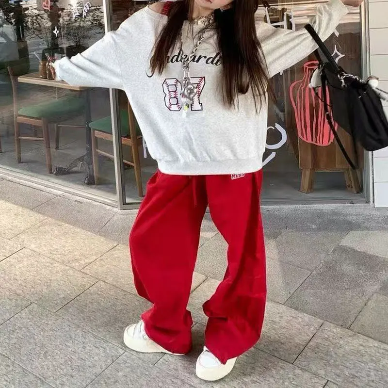 High Street American Printed Sweatshirts Women's Clothing Letter Loose Spring Autumn Skew Collar Fashion Off Shoulder Hoodies