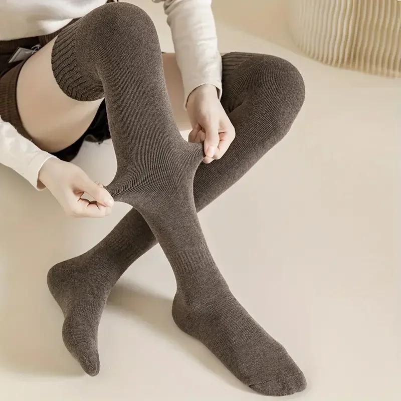 Winter Warm Kneepad Fluwelen Voering Vrouwen Lange Sokken Dikke Wollen Beenwarmer Thermische Voet Cover Effen Kleur Meisje Gebreide Kousen