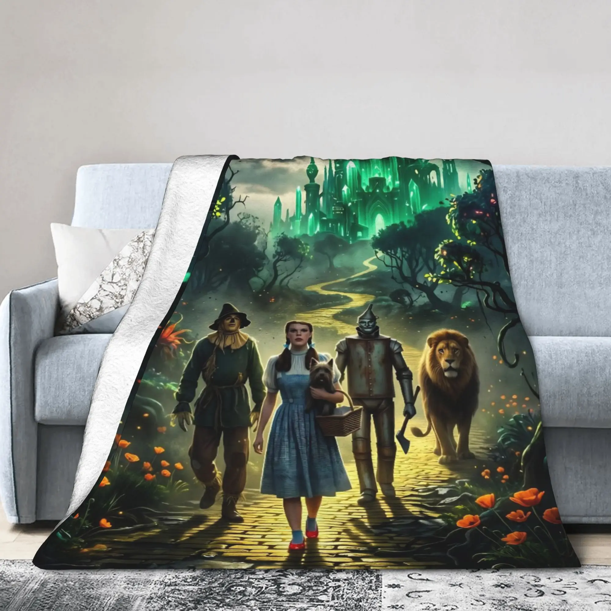Wizards of Ozs Movie Knitted Blanket Flannel Cowardly Dorothy Tin Toto Lightweight Thin Throw Blankets for Bed Bedroom Quilt