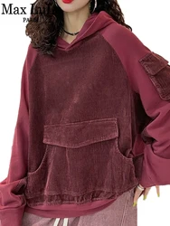 Max LuLu Brand Womens Fall Vintage Loose Corduroy Hoodies Fashion Leisure Hooded Sweatshirts Big Size Classic Patchwork Clothes