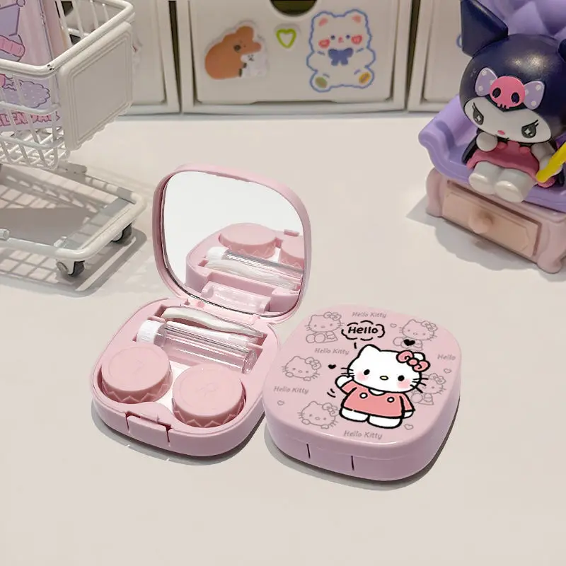 

Sanrio Hello Kitty‌ Contact Lens Case with Mirror Mini Eyes Care Portable Box Travel Kits Eyewear Accessories Organizer