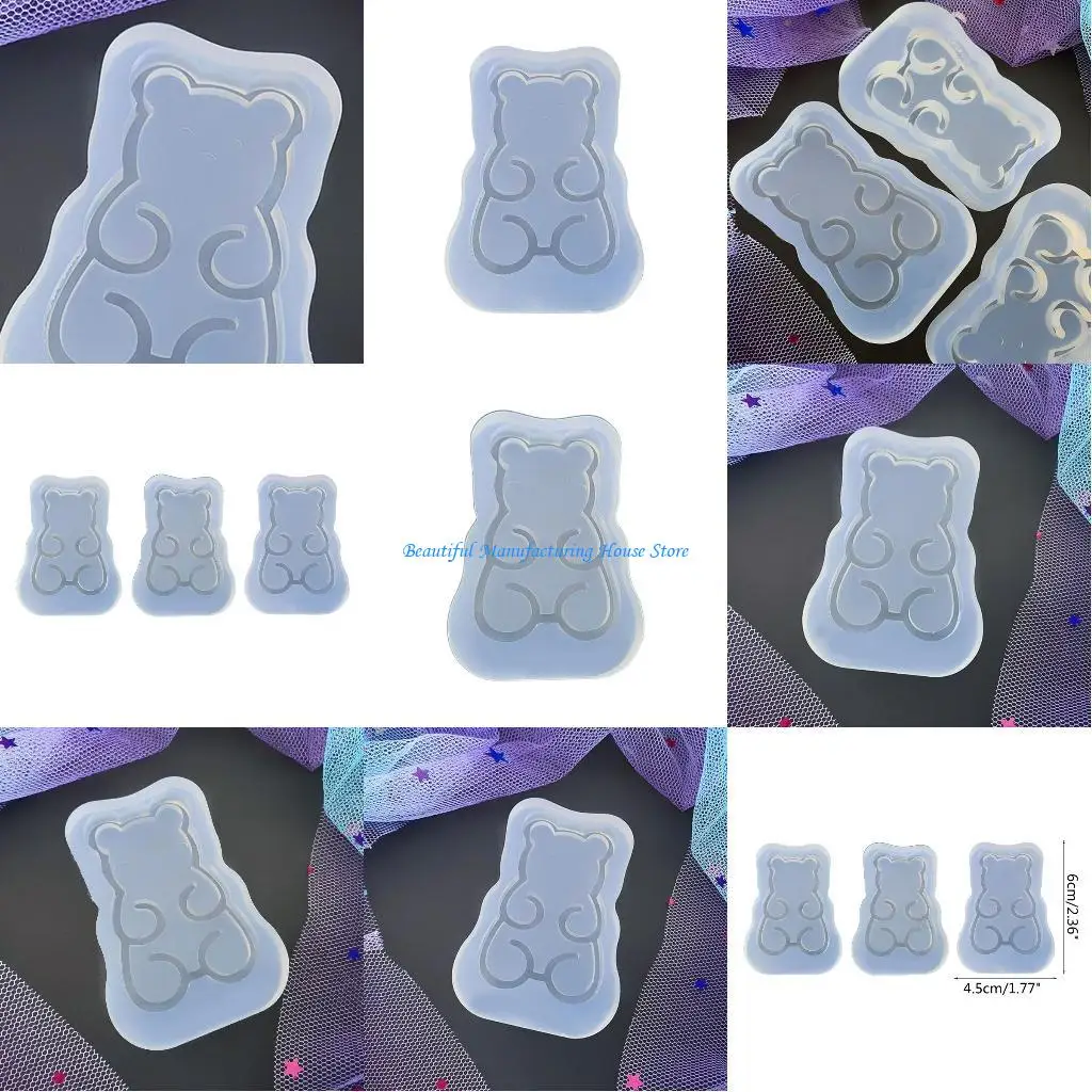E56A Shiny Glossy Silicone Decoration Molds Little Bear Keychain Mold DIY Pendant Jewelry Epoxy Resin Crafting Molds