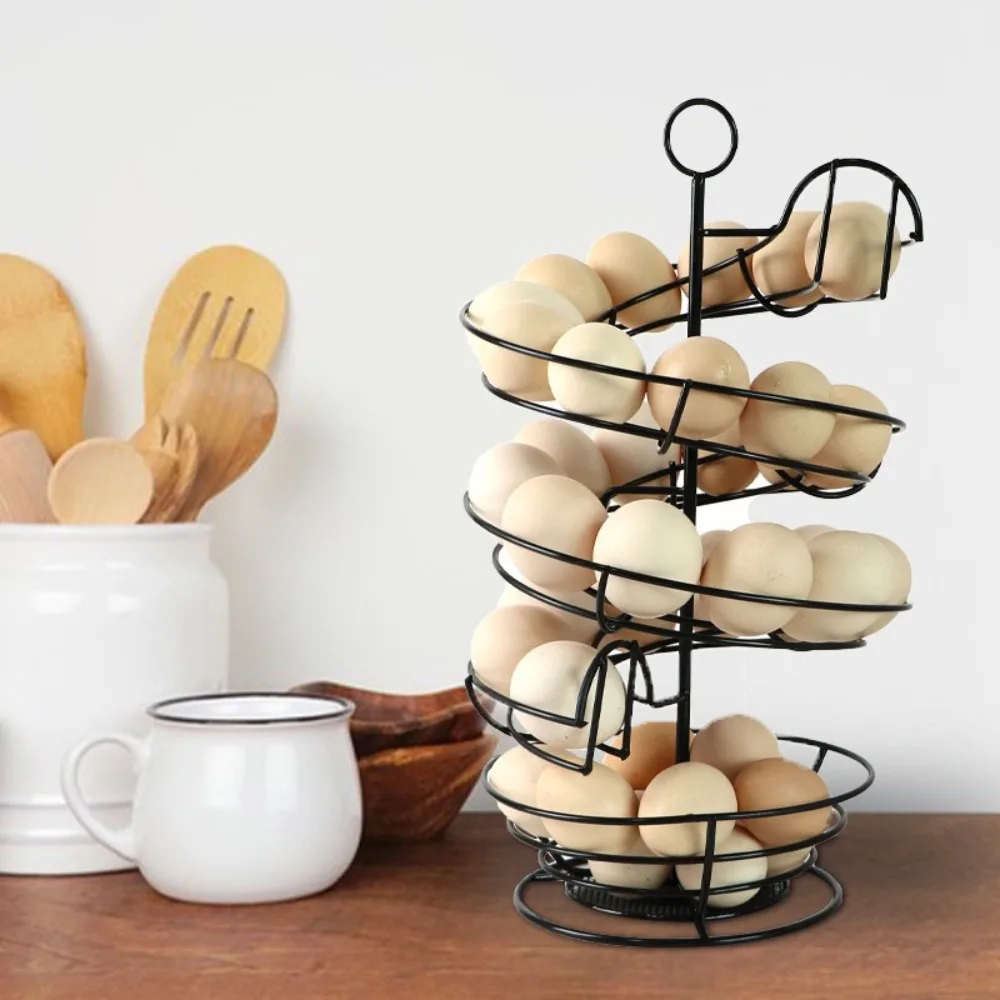 

Easy To Carry Iron Spiral Egg Holder Stable Base Save Space Egg Storage Rack Large Capacity Metal Egg Dispenser Countertop