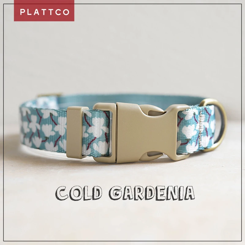 PLATTCO  Adjustable Dog Collar Personalized Name Engraved Nylon Small Medium Large Dogs Cold Gardenia 5 sizes PDC345