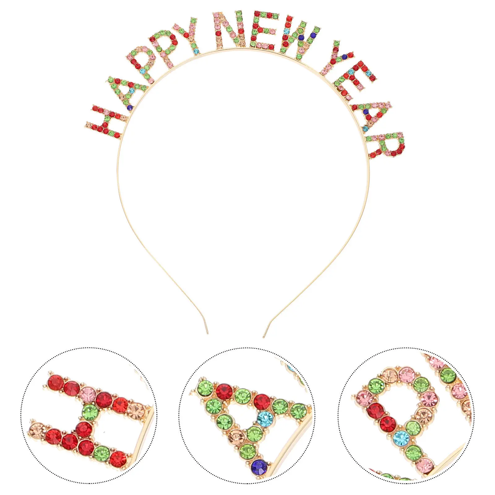 1Pcs Festival Headband New Year Hairband Rhinestone Letter Style Creative Hair Ornament for Party Performance Photo Shoot Gift