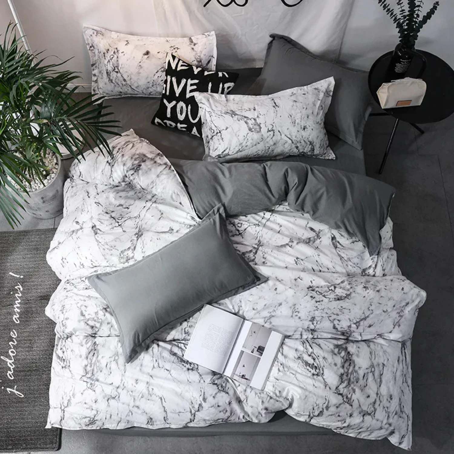 Printed Marble Bedding Set White Black Duvet Cover King Queen Size Quilt Cover Brief Comforter Cover 3Pcs