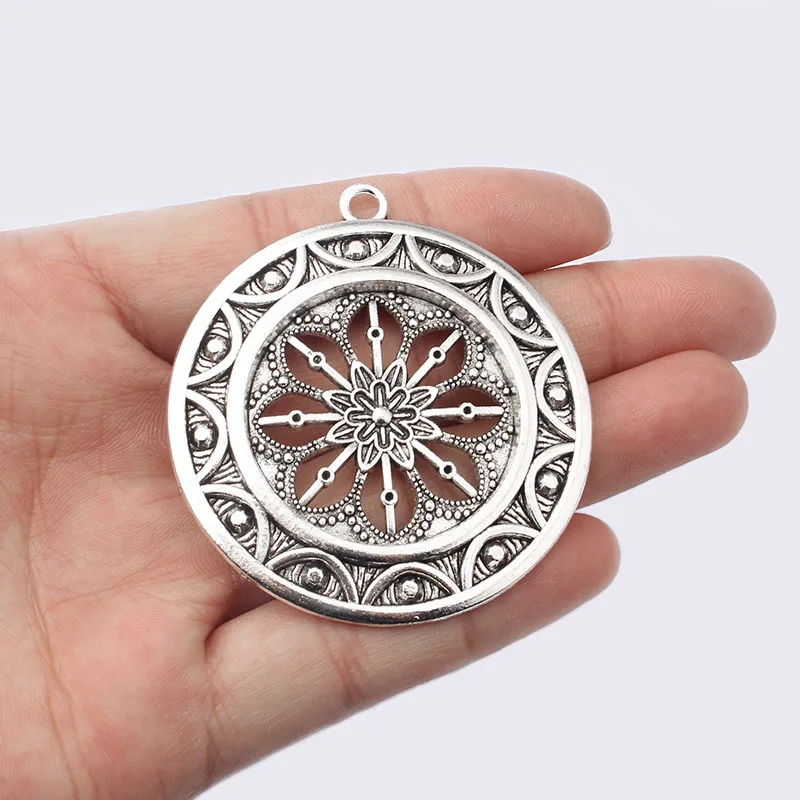 2pcs Bronze Patina Verdigris Charms Open Mandala Pattern Necklace Pendant For Necklace Jewelry Making Findings