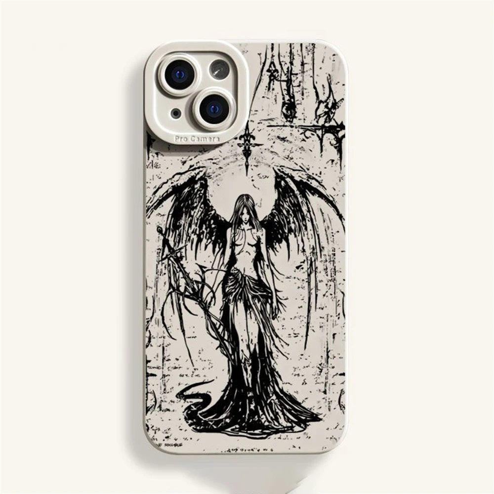 Luxury Black Angel Death demon Silicone Phone Case protection for iPhone 15 14 13 12 11 14 Pro Max XS XR 7 8 Plus X SE Coque