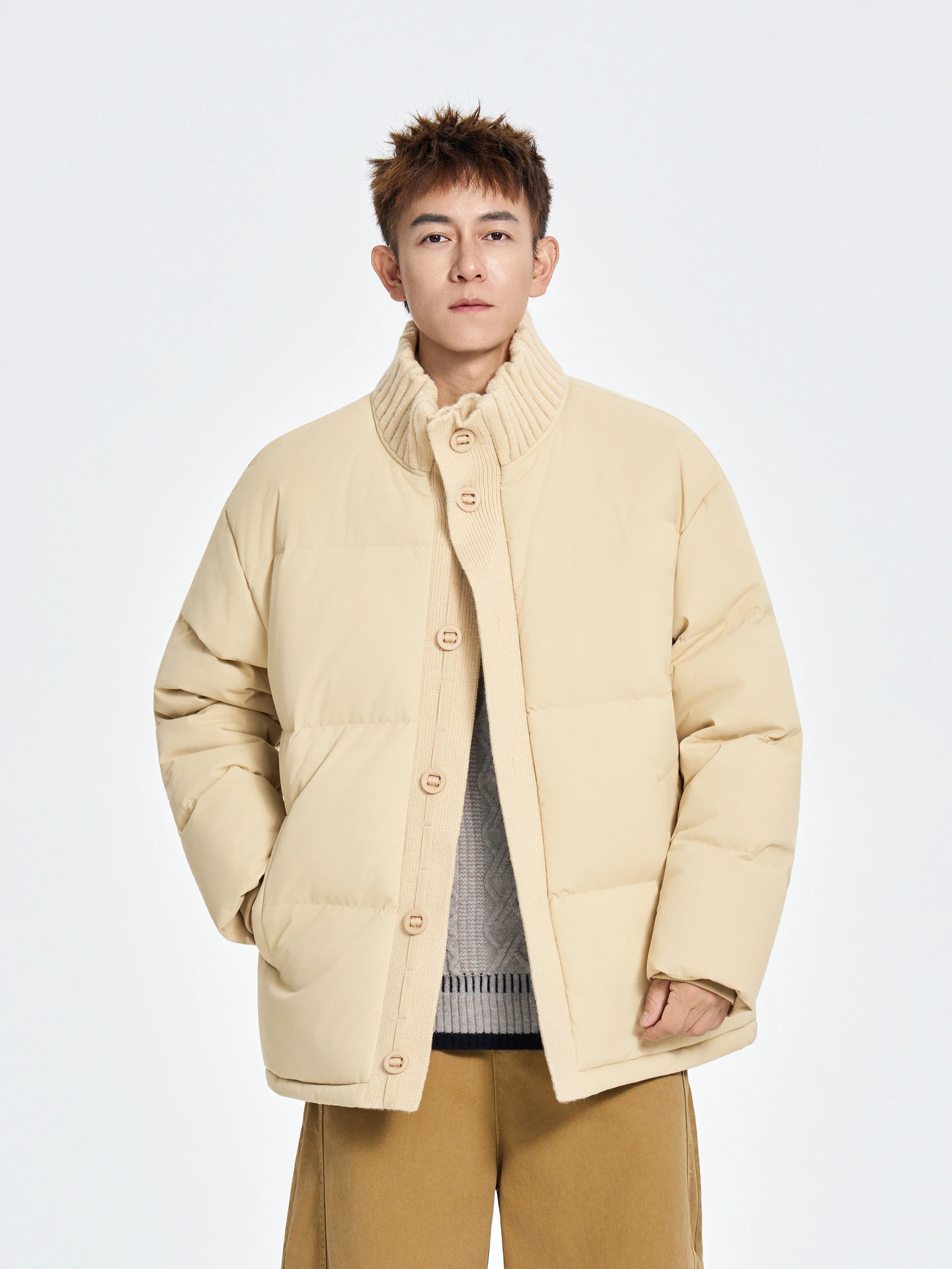 

Thiened Cotton Jaet for Men And Women Vintage Loose Fit Warm Stand Collar Zipper Closure Long Sve Pure Color Faionable