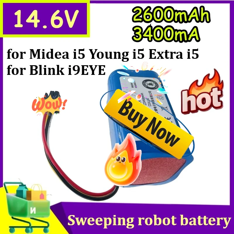 

Аккумулятор 14.6V 2600mAh 3400mAh для Midea i5 Young, i5 Extra, i5, для робота-пылесоса Blink i9EYE, сменная батарея