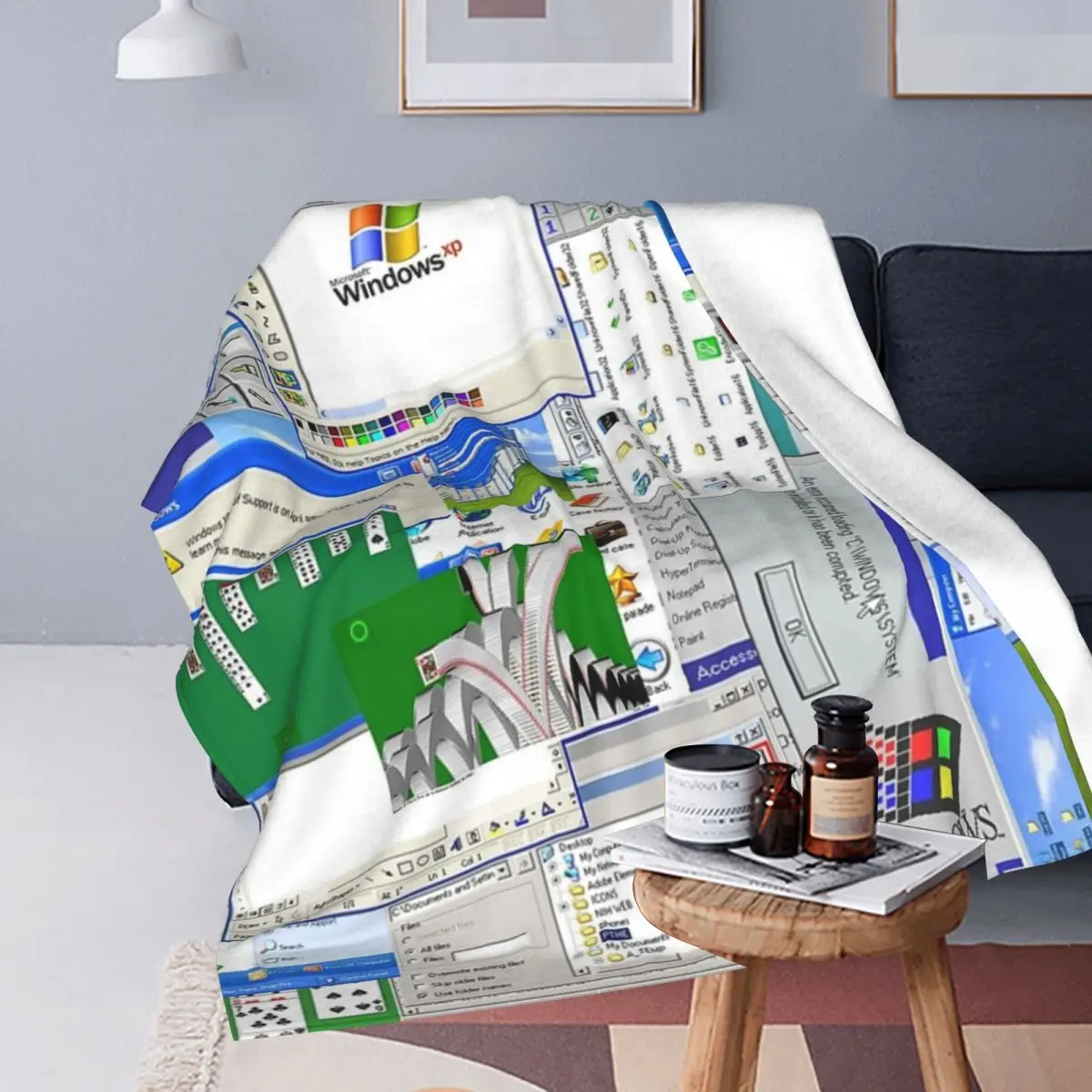 Windows XP Collage Blankets Soft Warm Flannel Throw Blanket Plush for Bed Living room Picnic Travel Home Couch