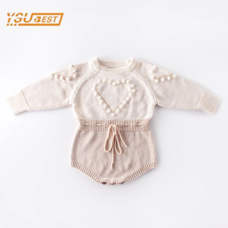 Infant Baby Girls Long Sleeve Loving Heart Knit Jumpsuit Toddler Baby Rompers Children Baby Girls Princess Rompers Clothes