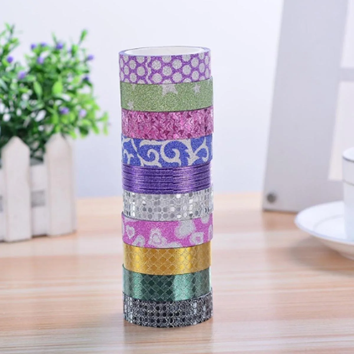 

10 PCS Creative Stickers Colorful Tape Washi Decorative Crafts Glitter Sparkly Child
