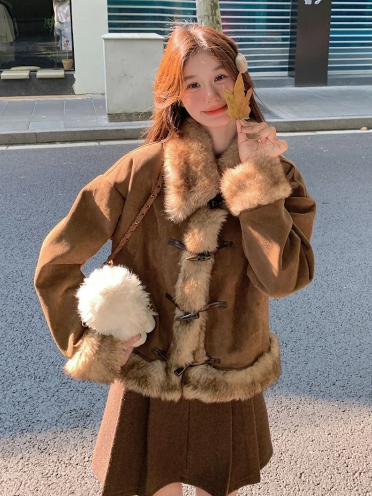 Style américain Vintage fausse fourrure veste manteau Harajuku élégant chaud manteau vêtements d'extérieur mode coréenne vêtements de sport femme Chic