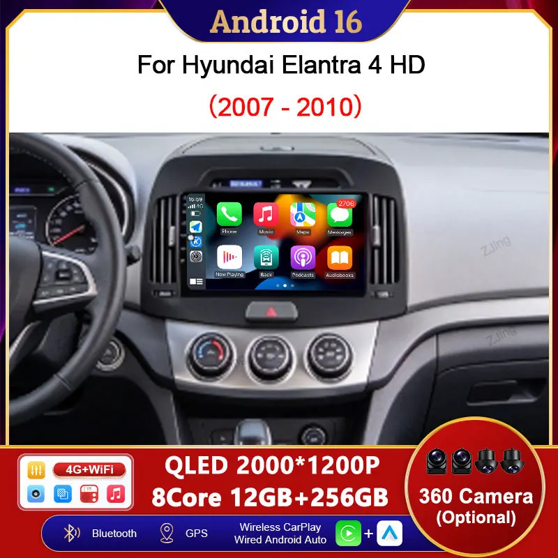 9 inch Wireless CarPlay Autoradio DSP Stereo For Hyundai Elantra 4 HD 2007 - 2010 Car Multimedia Player Head Unit Touch Screen
